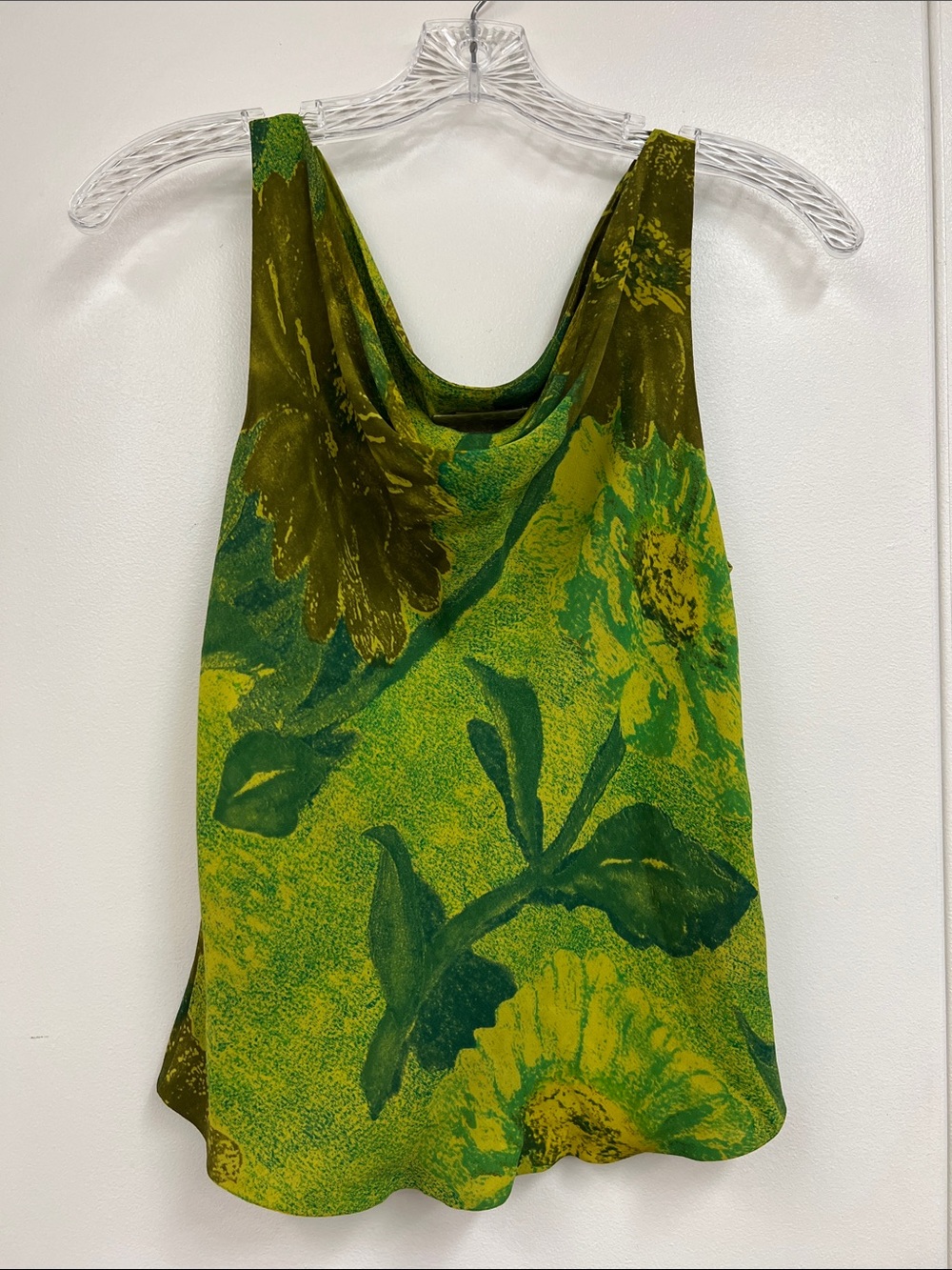 Vintage Cache Vibrant Floral Cowl Neck Tank Top Blouse Shirt - Green/Yellow